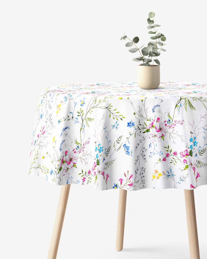 Rond tafelkleed 100% katoen renforcé - Geschilderde veldbloemen