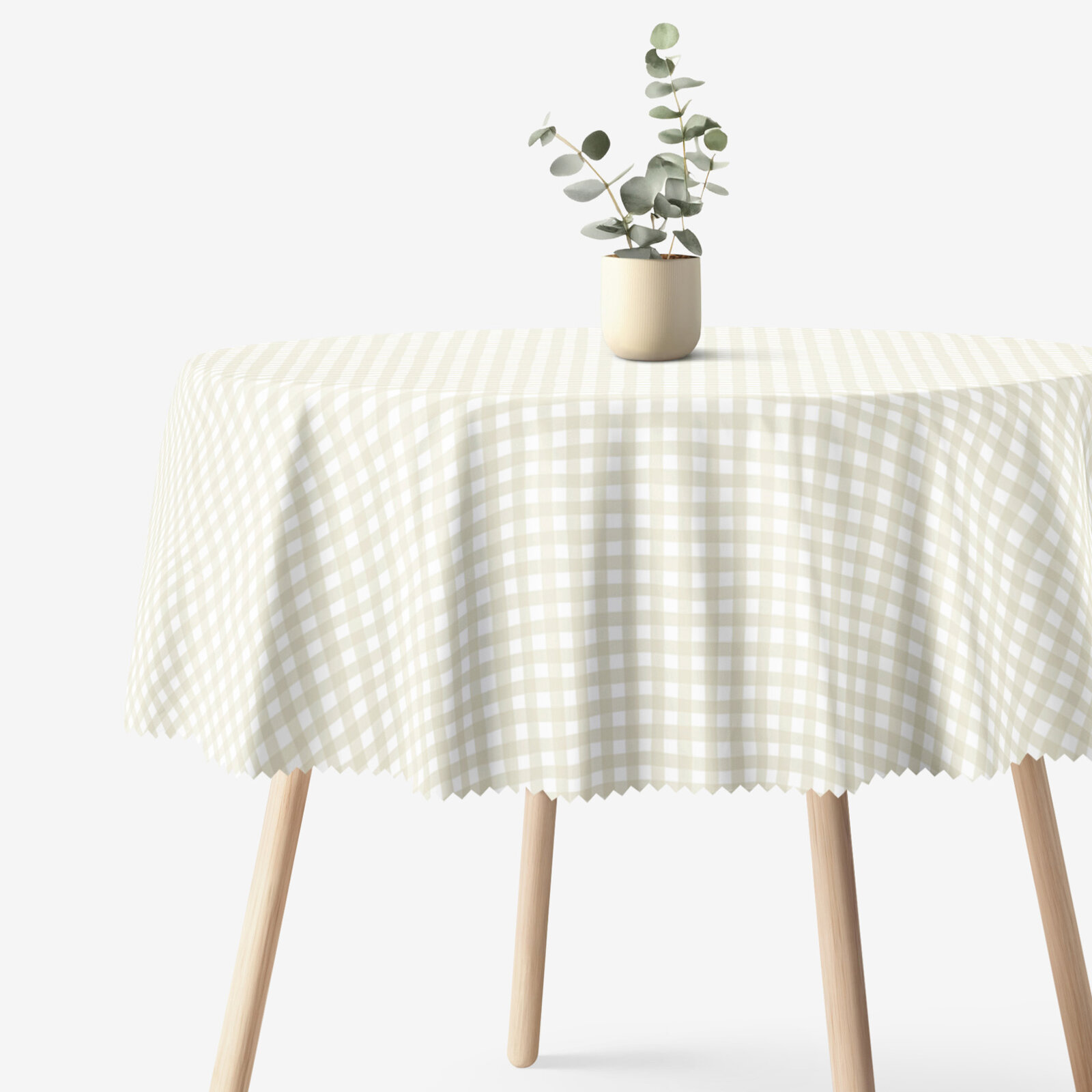 Rond teflon tafelkleed - Beige ruitjes