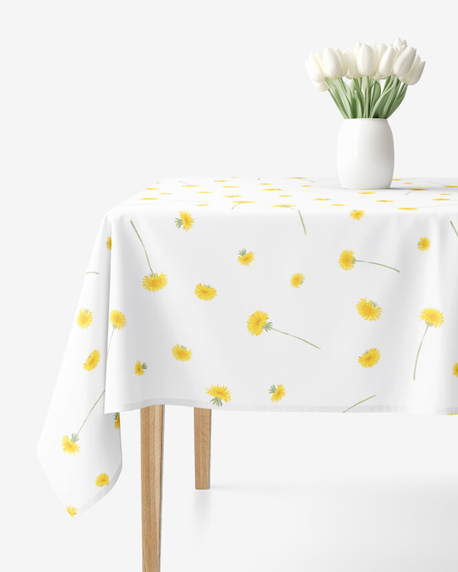 Hoekig tafelkleed 100% katoen renforcé - Paardenbloemen