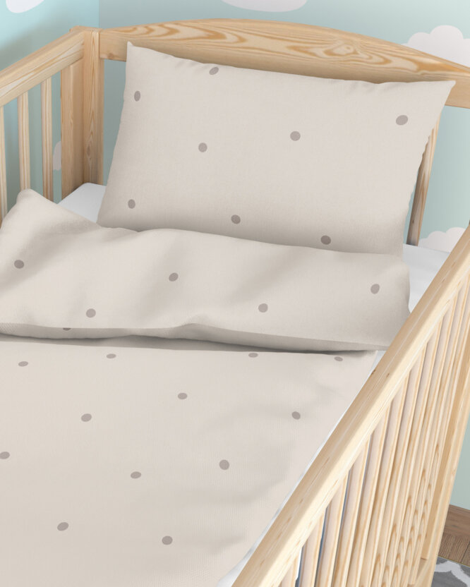Katoenen baby beddengoed voor het ledikantje - Stippen op beige