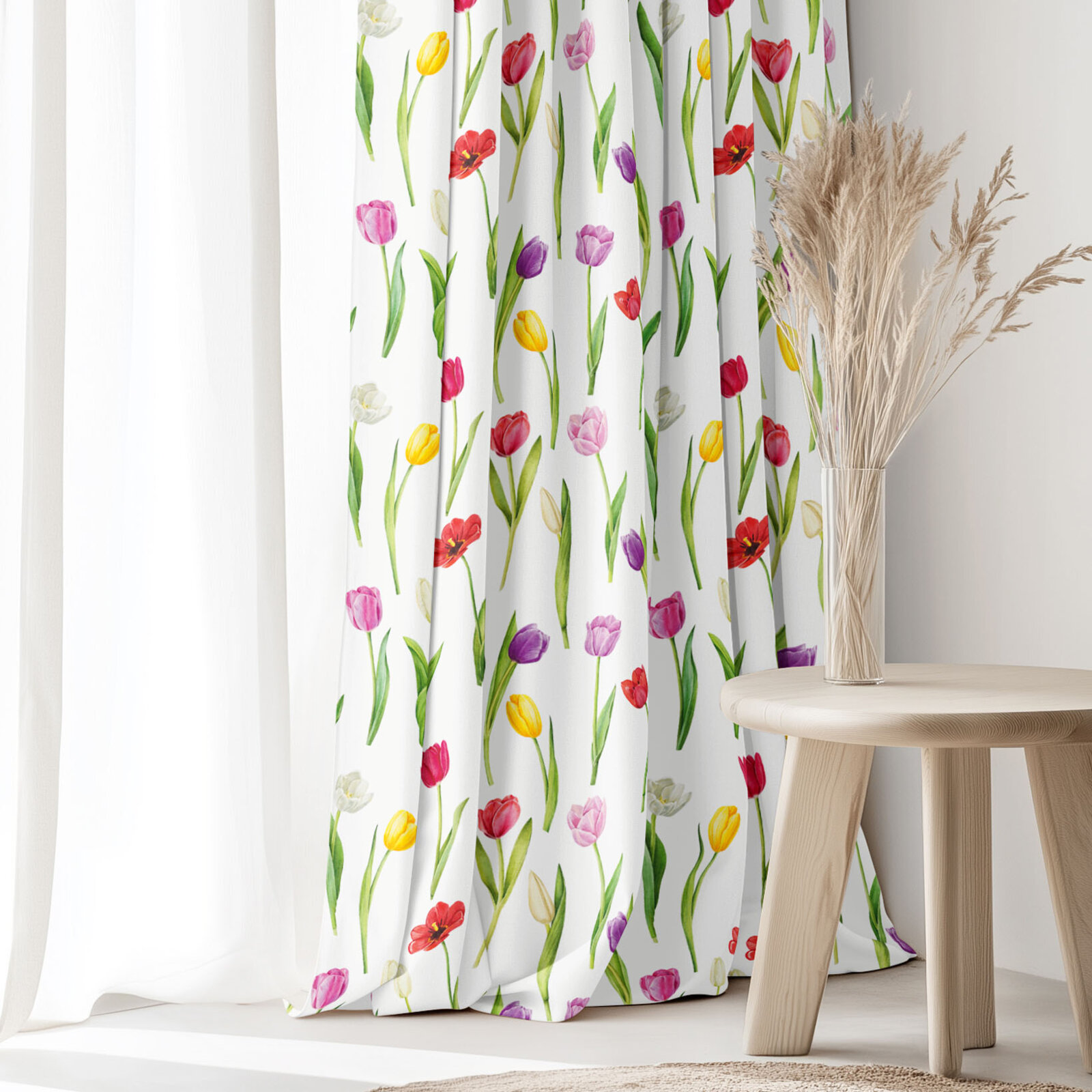 Decoratief gordijn Luca - Kleurrijke tulpen