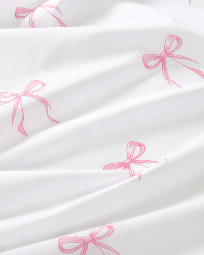 Katoenen hoeslaken - Roze strikjes