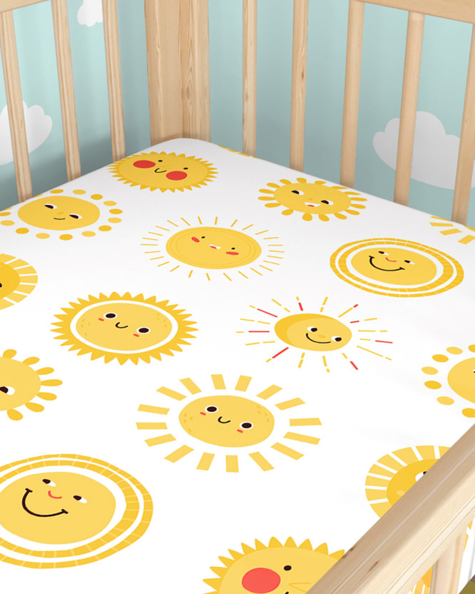 Katoenen hoeslaken voor het babybedje - Lachende zonnetjes