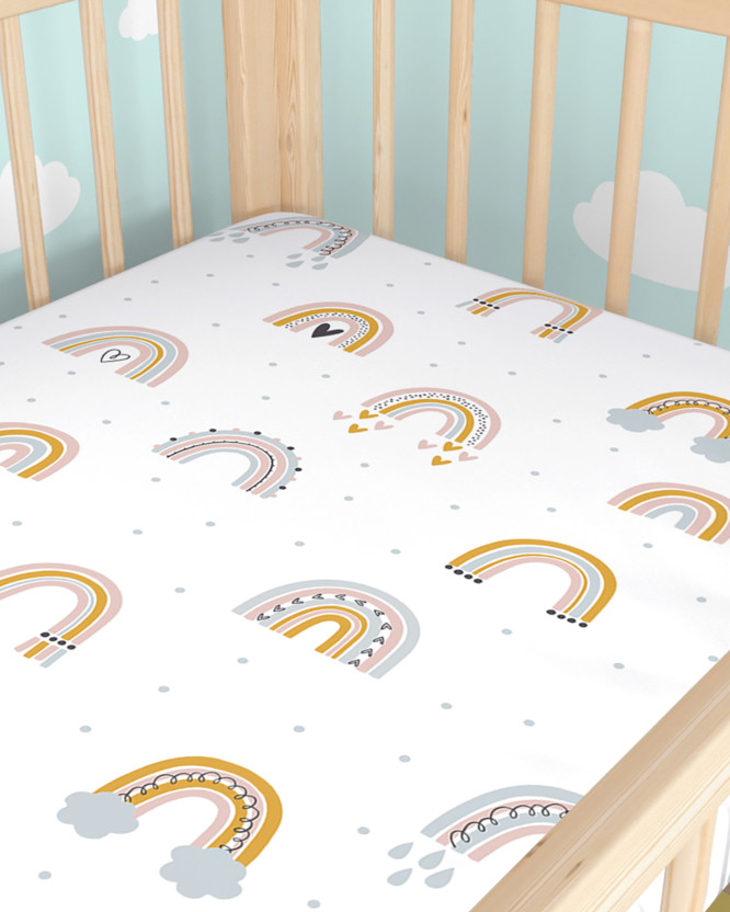 Katoenen hoeslaken voor een babybedje - Geschilderde regenbogen