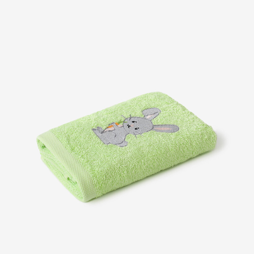 Kinder badstof handdoek - Konijntje op groen