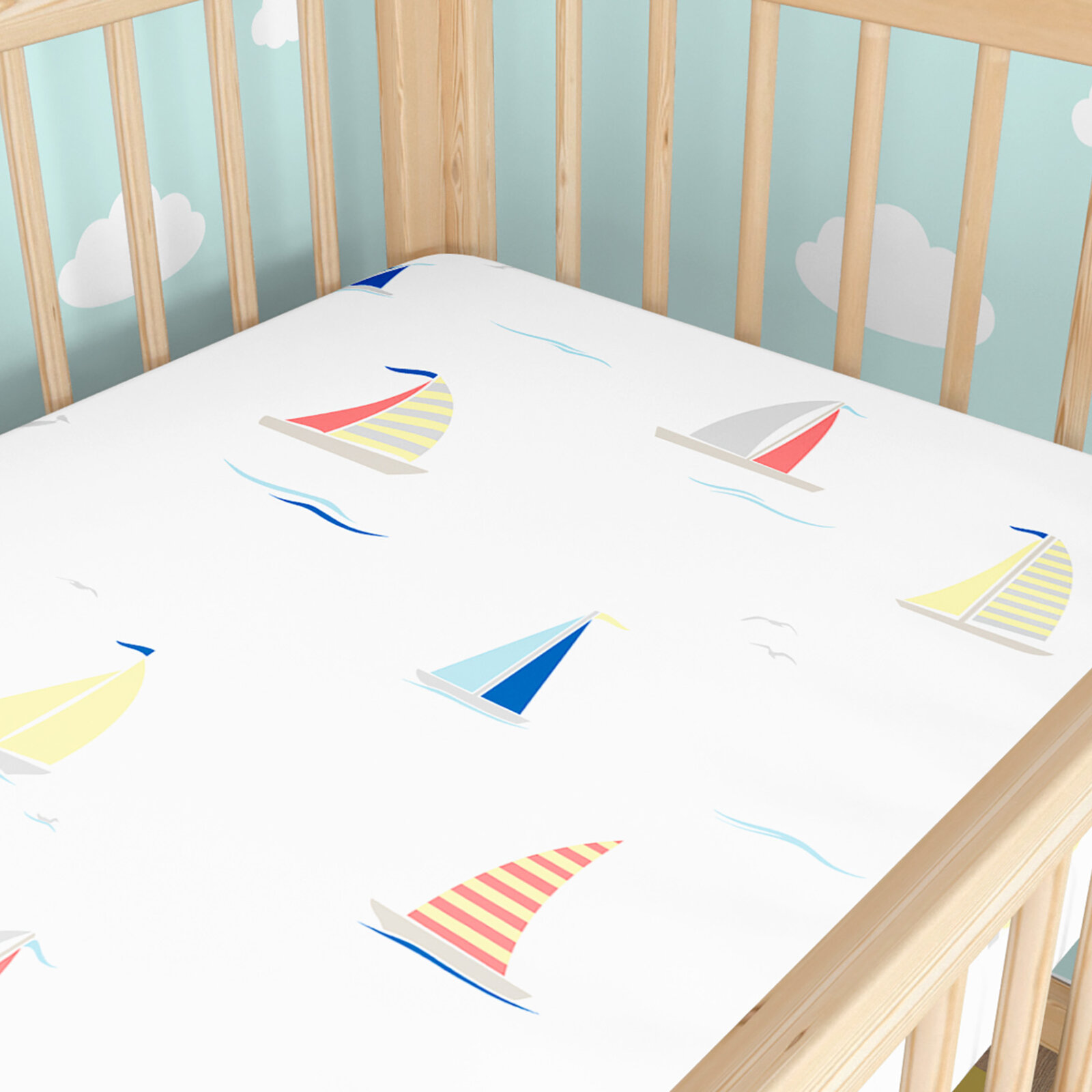 Katoenen hoeslaken voor een babybedje - Zeilboten