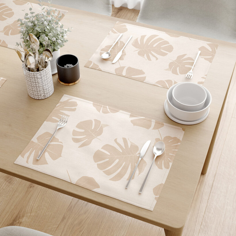 Tafelplacemat 100% katoen renforcé - Tropische bladeren op beige - set van 2 stuks