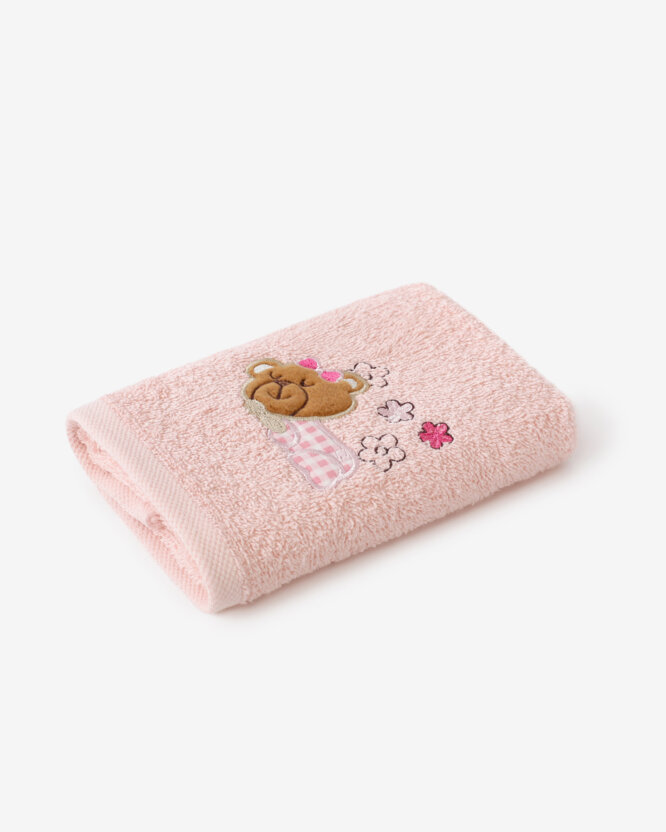 Kinder badstof handdoek - Beertje op roze