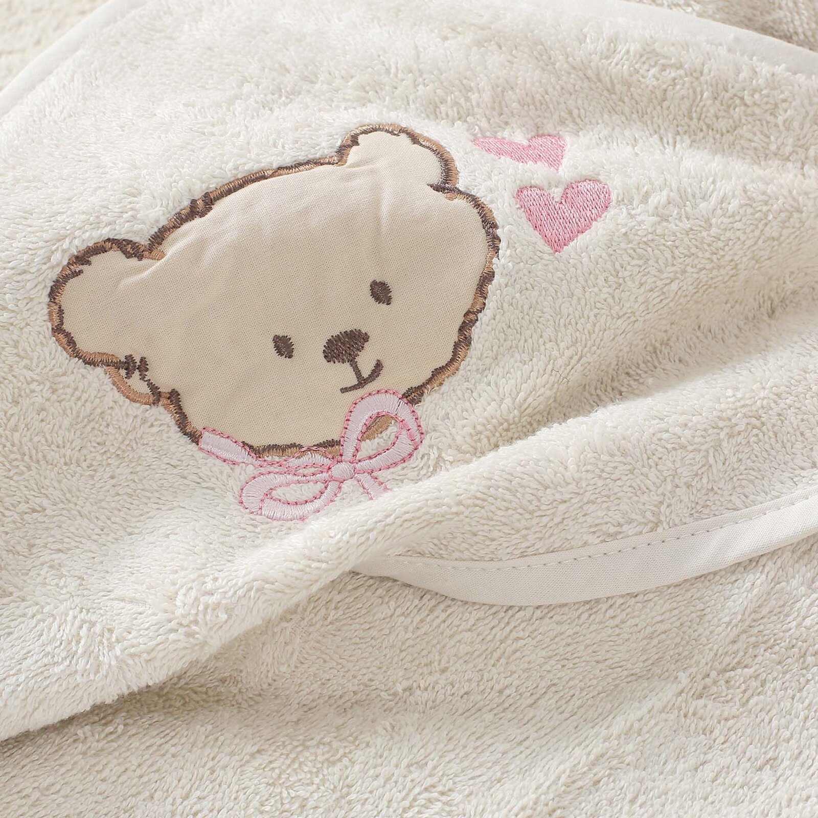 Baby badstof badhanddoek met capuchon - Beertje op beige