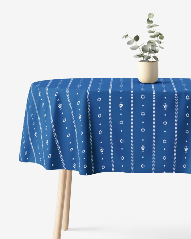 Ovaal tafelkleed 100% katoen renforcé - Na mú dušu op blauw