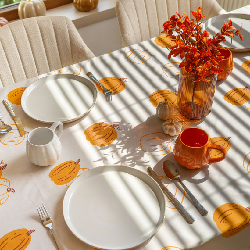 Hoekig tafelkleed 100% katoen renforcé - Herfst pompoen