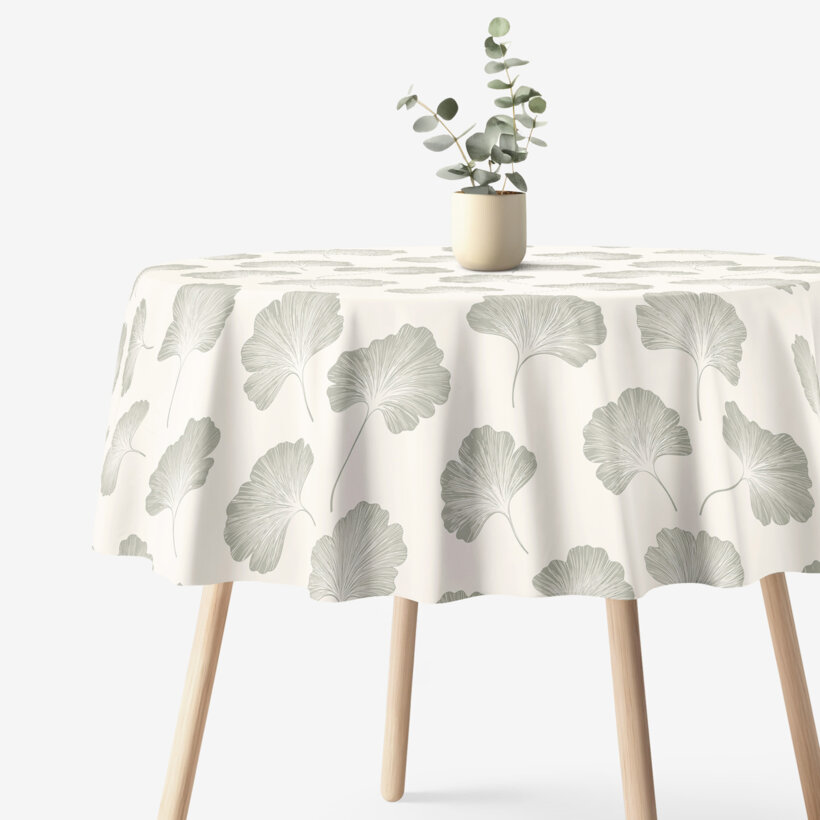 Rond tafelkleed 100% katoen renforcé - Bladeren ginkgo