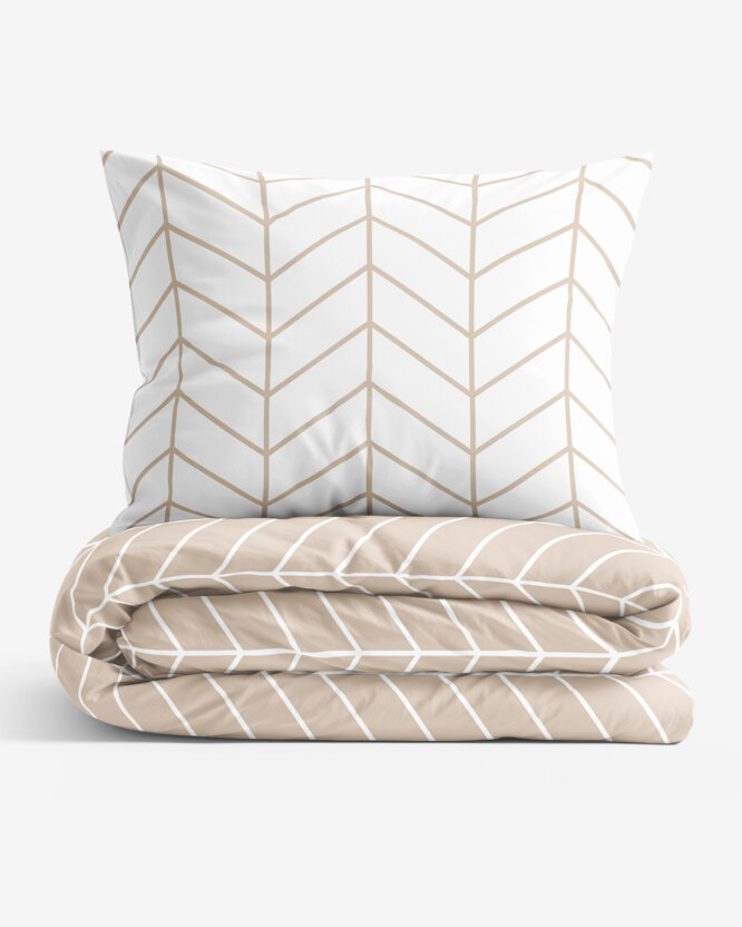 Katoenen beddengoed - Wit en beige zigzag