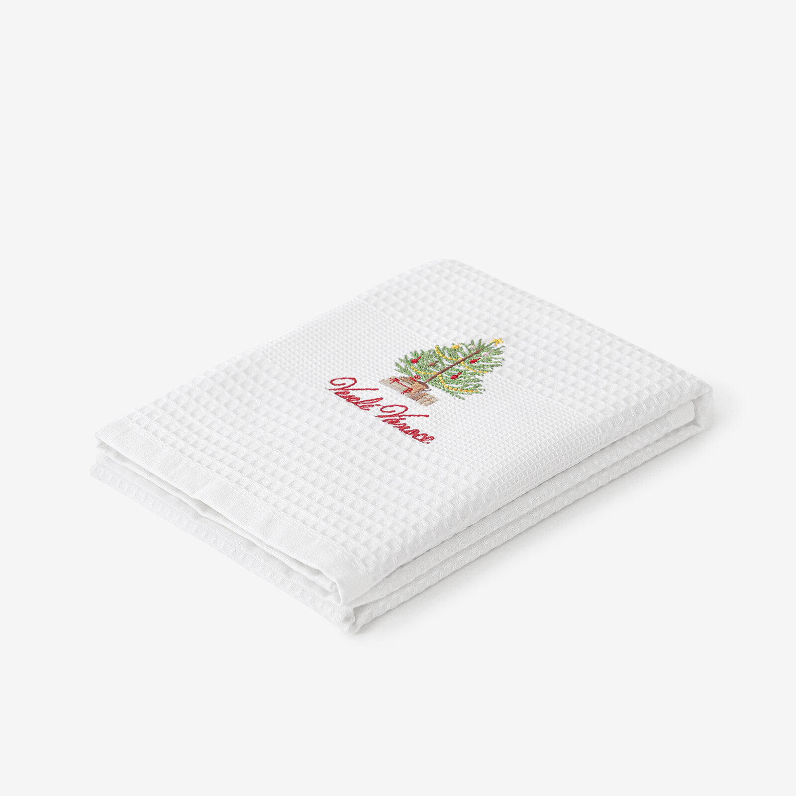Kerst keuken wafeldoek geborduurde theedoek - Vrolijk kerstfeest op wit