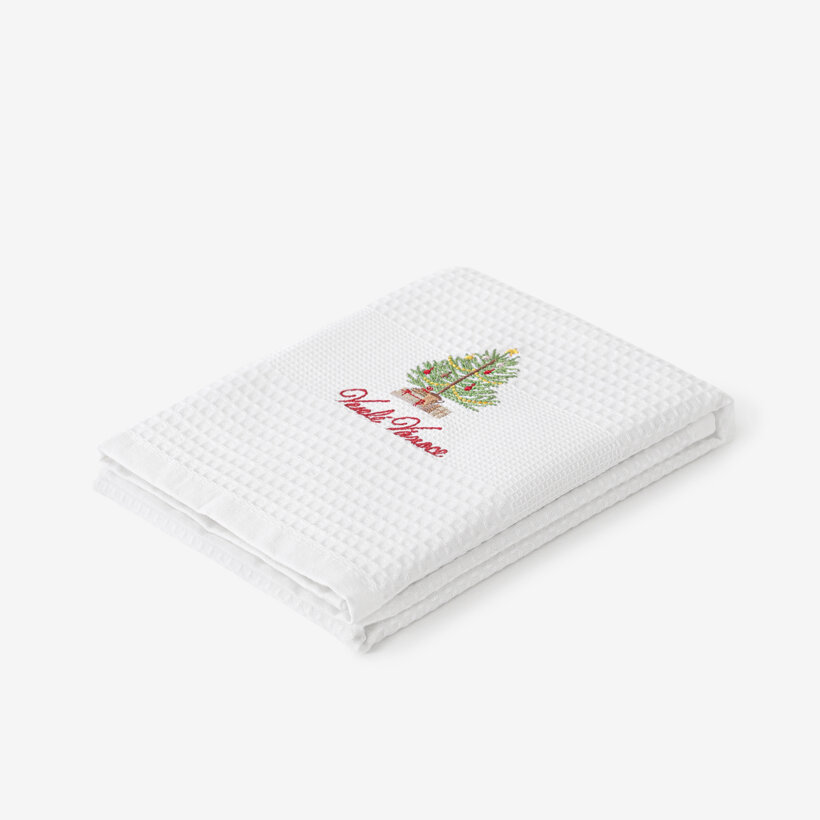 Kerst keuken wafeldoek geborduurde theedoek - Vrolijk kerstfeest op wit