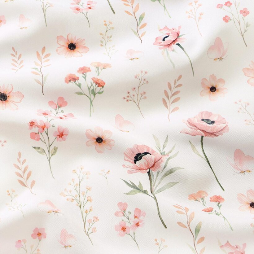 Stof met tefloncoating voor tafelkleden - Roze bloemen